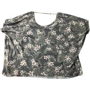 CHASER Top Womens Size XS Floral Tropical Boxy Deep Scoop Back Tee Casual